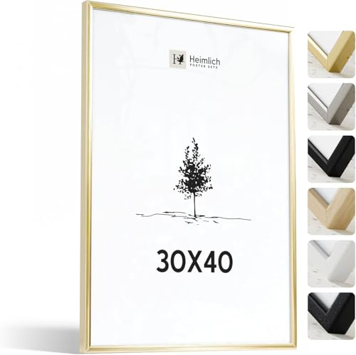 Heimlich® - Marco para fotos - 30 x 40 cm, aluminio y metal, dorado - Marco grande para diplomas con lámina de plástico - Solo para montaje en pared