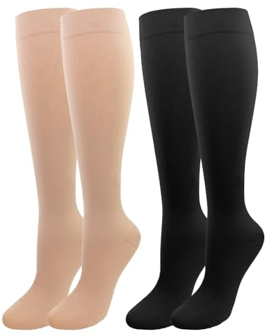 2 Pairs Medical Compression Socks for Women & Men 20-30 mmHg, class 2, Best Graduated Stockings Support Fit for Travel Flight Running Varicose Veins Pregnancy Nurses (Black+Beige, XL)