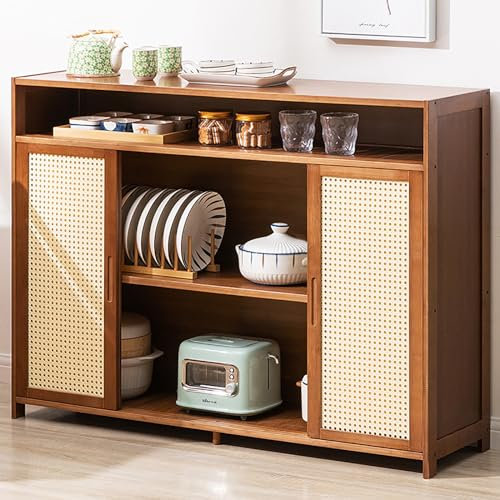 JSLJDM KüChenregal Mit 3 Etagen Aus Edelstahl,Mesh-Sideboard mit zwei Schiebetüren, KüChenschrank,Mikrowellenschrank, BäCkerregal,Vitrinenschrank,Zur Aufbewahrung von Wein,Geschirr,Töpfen und Utensili
