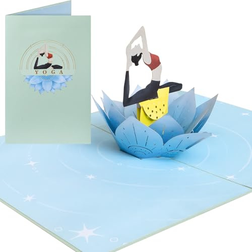 Sweetpopup® Pop-Up Karte Yoga – 3D Lotus & Frau – Perfekt als Glückwunschkarte für Geburtstag, Entspannung & Motivation – Oder als Gutschein und Geldgeschenk für Yogakurse / 029