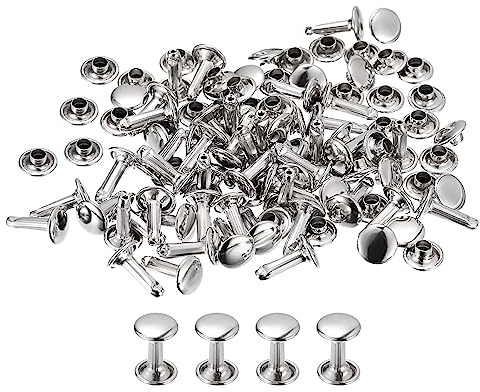 QUARKZMAN 100 Sets Leder Nieten, 7x10mm Doppelt Kappe Nieten Metallnieten Runde Nieten Hohlnieten Niete für Lederhandwerk Reparatur DIY Geldbörsen Gürtel Taschen Schuhe, Silberfarben
