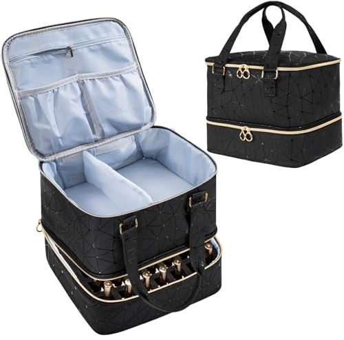 Uross Nail Polish Organizer Bag Holds 42 Bottles Nail Lamp, Gel Nail Polish Organizers and Storage Box for Nails Tech, Nail Kit Supplies Organizer Case - Black