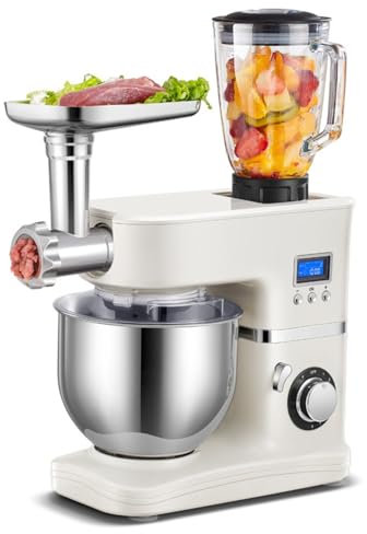 TQQEPOOL Batidora Varillas Eléctrica con Bol Grande 5,2 litros,Protector Antisalpicaduras Extraíble,8 Velocidades para Mayoría Los Cocineros Domésticos