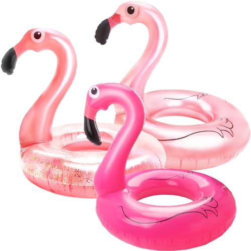 3 Stück Aufblasbarer Flamingo Pool Schwimmring, 120 cm Zum Aufblasen Flamingos Poolschlauch Pool-Floß Lounge zum Aufblasen Flamingo-Schwimmring für Erwachsene Sommer Strand Poolparty (Farbe Stil 2)