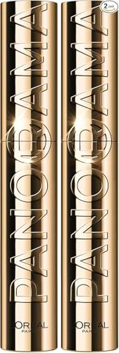 L'Oréal Paris Mascara Volumizzante Bipacco, Ciglia a Ventaglio, Sguardo più Ampio, Adatto a Occhi Sensibili, Arricchito con 5% Stretchflex Complex, Panorama by Volume Million Lashes, Colore: Nero
