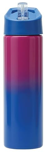 Smash Stainless Steel Water Bottle with Flip Top Lid and Straw - Blue/Magenta 750ml