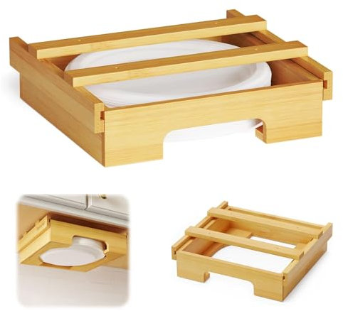 Papptellerspender, 25,4 cm, Bambus-Tellerhalter, Küchentheke, vertikale Tellerspender, Arbeitsplatten-Caddy für 25,4 cm große Teller