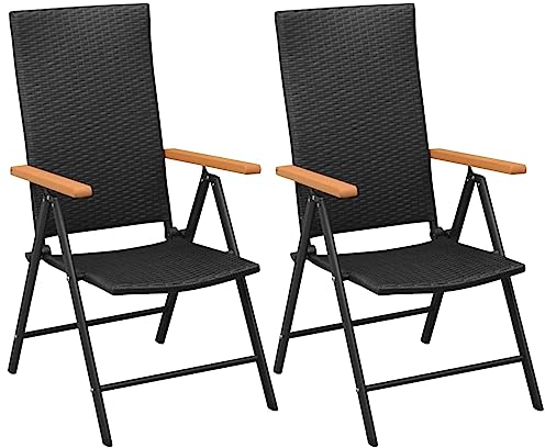 LAPOOH Stapelbare Gartenstühle 2 STK. Gartenmöbel, Balkonstühle, Bistrostuhl, Balkonmöbel, Garten Stühle, Armlehnenstuhl, Poly Rattan Schwarz