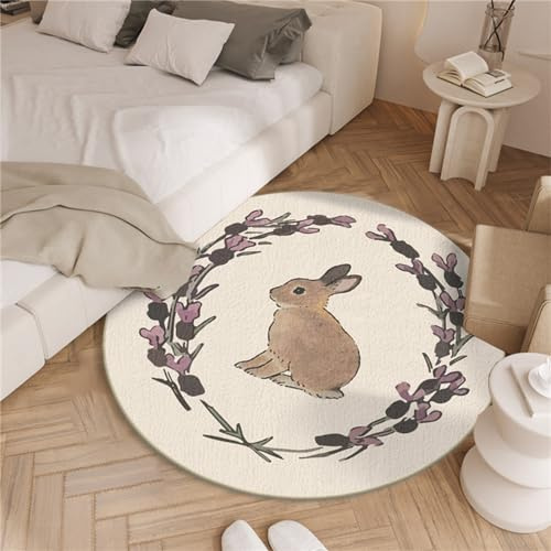 Viusneun Kinderteppich, Rund Cartoon Kaninchen Muster Kinderteppich Waschbar Junge Mädchen Spielteppich für Babyzimmer Kleinkinderzimmer Wohnzimmer Schlafzimme (A,100 * 100cm)