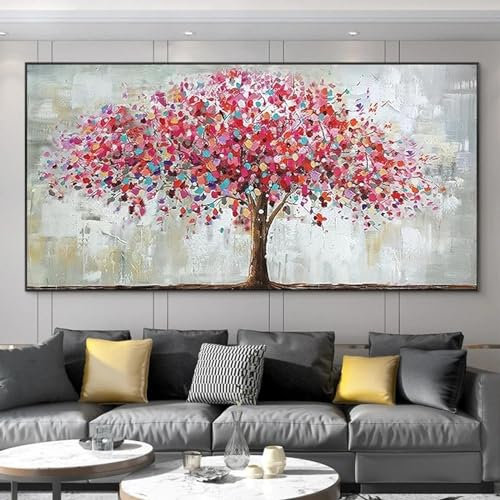 CHAOJIART Große Größen, rot, bunt, Geldbaum, Wandposter, Ölgemälde auf Leinwand, Drucke für Wohnzimmer, Schlafzimmer, Dekoration, Bilder, 90 x 180 cm, rahmenlos