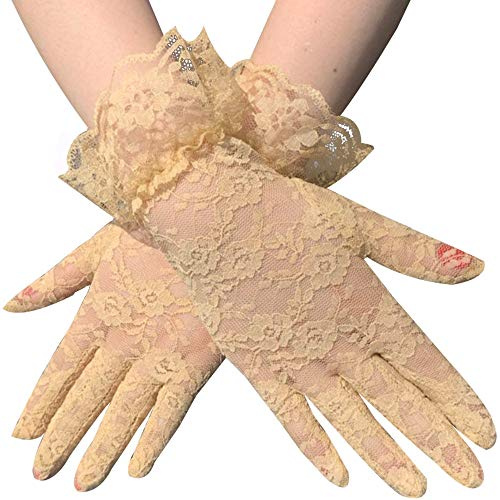 Blausky 1Paar Kurze Lace Handschuhe,Vintage Spitzen Gloves,Damen Elegante Handaccessoires,Brauthandschuhe,Spitzenhandschuhe,Blumen Spitze Handschuhe,für Hochzeit Abendessen,27 x 8.5 cm,Beige