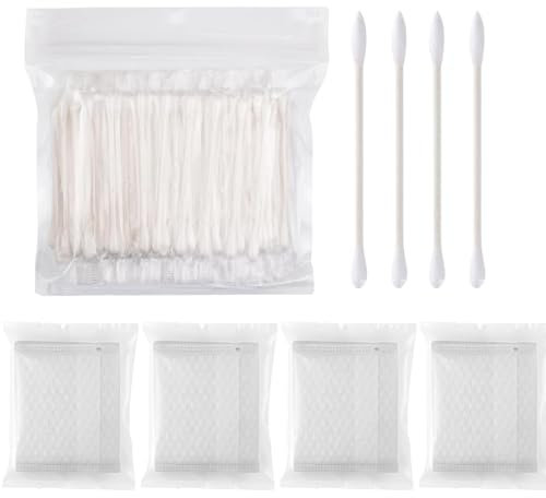 SIRLOMU 100pcs Bastoncini di Bambù e 20pcs Pads di Cotone, 100% Cotone Organico Biodegradabile, Bastoncini Ecologici per Bambini, Bastoncini per Pulizia