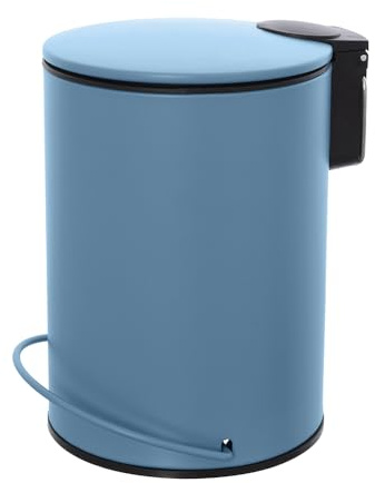 Inbagno Pattumiera bagno in acciaio blu pastello opaco con coperchio soft-close, secchio estraibili e apertura a pedale, capienza 3 litri, SPRING