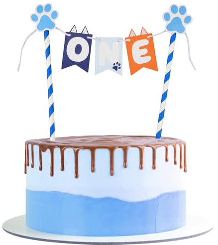 One Cake Topper, Blue Dog One Cake Topper Banner Creative Cartoon Dog First Birthday Party Decorations for Cake Decoration 1st Birthday Celebration Photo Prop