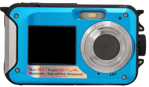 LOCADENCE Unterwasserkamera, Full HD 2,7K 48MP wasserdichte Kamera, 10 Fuß wasserdichte Unterwasser-Digitalkamera, 16-facher Digitalzoom vorne und hinten, doppelte Bildschirme (Blau)