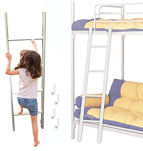 Scaletta per letto a castello in metallo, 150 cm, per bambini e bambini, scaletta per interni con ganci, supporto da pavimento per dormitorio, appartamento essenziale