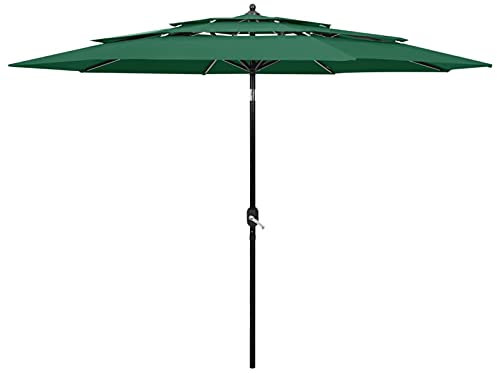 ShGaxin Sombrilla de 3 niveles con poste de aluminio verde 3 m, Parasoles De Jardin, Sombrilla Piscina, Sombrilla Terraza Exterior, Parasol Playa, Sombrillas Para Jardin - 313869