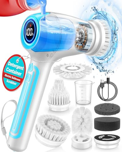 Spazzola elettrica per la pulizia 9 in 1, con doppia velocità e serbatoio spray, ricaricabile tramite USB, per bagno, piastrelle, pavimenti e pulizia della casa