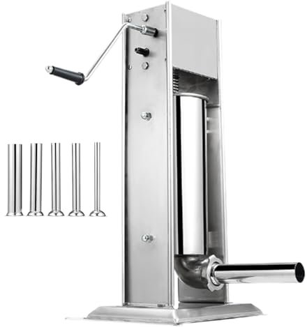 IUokLU Macchina per insaccati Verticale Manuale da 3 Litri con 5 Tubi di riempimento/2 velocità in Acciaio Inox insaccatrice per insaccati Cilindro per insaccatrice,