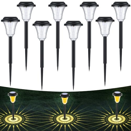 LuJasi Solarlampen für Außen Garten 8 Stück, Solarleuchten Garten IP65 Wasserdicht mit schönen Projektionen für außen, Terrasse, Rasen, Garten, Hof, Wege