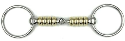 ES0111 Wassertrense Einfach Gebrochen Kupfer Cherry Roller 65/22mm, 14.5 cm | Equine Smile Kupferrollen Ringtrense Speichelfluss Kauen Gebiss Pferd Pony Maulschonend Reitsport Trensengebiss Dick