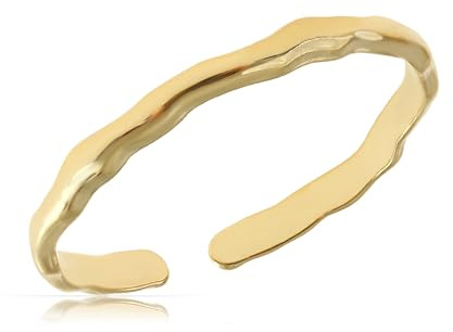 Made by Nami Boho Ring Gold aus chirurgischem Edelstahl Damenring Gold Größenverstellbar Geschenk Damen Schmuck Wasserfester Schmuck (Gewellt)
