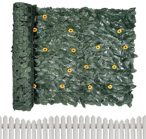 Recinzione per la privacy di edera artificiale, con foglie finte, 1 x 3 m, sfondo decorativo, pannello in rete traspirante, viti antiruggine, per uso esterno, balcone, giardino