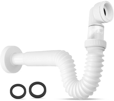 TINGTING Siphon Waschbecken Set – Flexibles Abwasserrohr G1 1/4 mit Geruchsverschluss & Siphon-Design – Ausziehbarer Abfluss Waschbecken 380–930mm – Ideal für Engen Raum & Waschbecken Abfluss