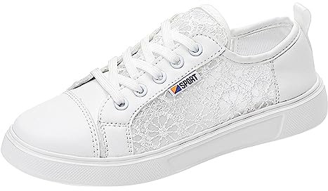 Generisch Sneaker damen Freizeitschuhe Damen Bestickte sneaker Spitze Atmungsaktive Stoffschuhe Elegante Frauen Schnürhalbschuhe Laufschuhe Leicht Sportlich Flache Schuhe Walkingschuhe