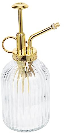 TOYANDONA Regadera Pequeña De Vidrio Vintage 350ml para Plantas De Interior y Exterior, Botella De Spray Vacía Transparente Cabeza Dorada, Riego Preciso y Cómodo para Suculentas y Bonsáis