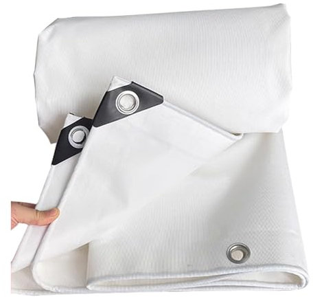 Telone resistente impermeabile Telone impermeabile in tela bianca con occhielli in metallo, bordi rinforzati, diverse misure(5x6m(16.4ftx19.7ft))