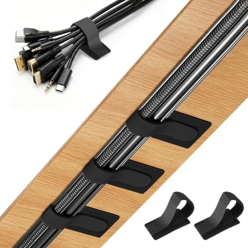 EEEKit 40 Pair Cable Clips Under Table, Under Desk Cable Management Kit | Self-Adhesive Enhanced Wire Holder for Desk, TV, PC, Laptop, LED-Strip, Ethernet & Home, Up to 15 Cords
