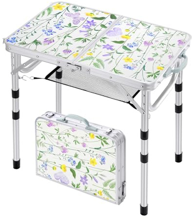 Sportneer Fällbart campingbord, justerbar höjd litet vikbart bord bärbara campingbord 60 cm L x 40 cm B, 3 höjder justerbart bord med nätlager för utomhusläger, trädgård, picknick, BBQ, middag