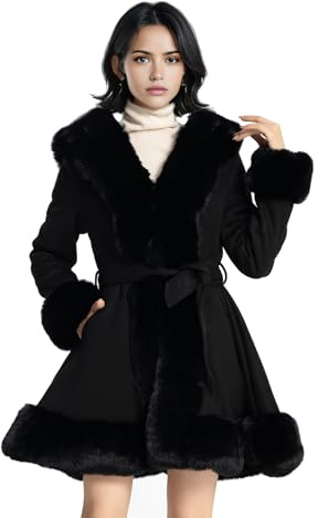 NXBC Wintermantel Damen Lang Elegant Warm - Jacke mit Kunstleder Pelzmantel Damen Style