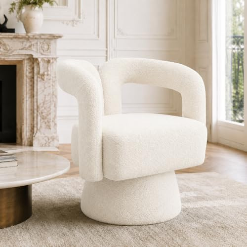 Ligterra 360 Grad Drehbare Kuschelfass-Akzentstühle, runde Sessel mit breiter Polsterung, Flauschiger Stoffsessel für Wohnzimmer, Schlafzimmer, Büro, Warteräume, Beige