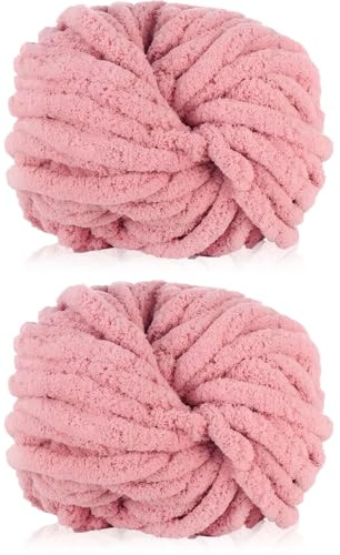 Cnwinu 2-pack tjockt garn, 240 g Chenille-garn för handstickning, flerfärgad mjuk tjock ull, supertjock ull för stickning och virkning filt, kudde, husdjurssängar, väskor, hattar, halsdukar (ljusrosa)