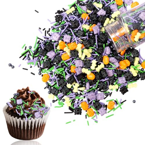 Sinbana 100g Halloween Streusel Essbar, Halloween Streuselmischung Inklusive Spinne Fledermaus Perlen Zuckerstreusel für Dekorieren Partykuchen Desserts Feiertagsthema(Gemischter Stil)