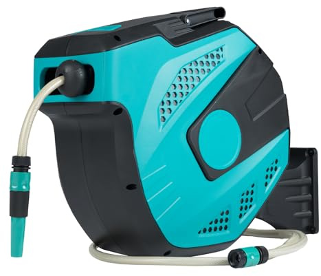 COSTWAY Gartenschlauchbox, 20 m+2 m, 180° schwenkbar, Automatischer Einzug, Schlauchtrommel Einziehbar, Druckluftschlauch Wandhalterung, Schlauchaufroller für Garten, Werkstatt & Rasen, Grün