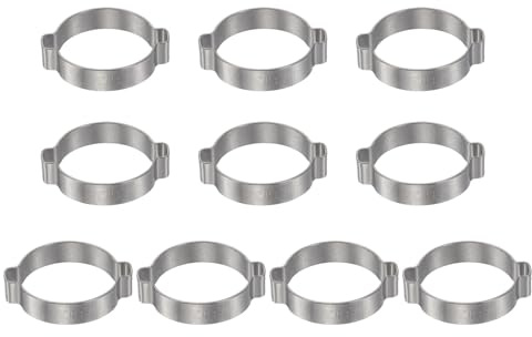 sourcing map 10pcs Double Ear Hose Clamp 34-37 mm 304 Stainless Steel Hose Clamp Double Ear O Clips Crimp Rings for Fuel Line Pipe Tube Fitting Connections, Silver