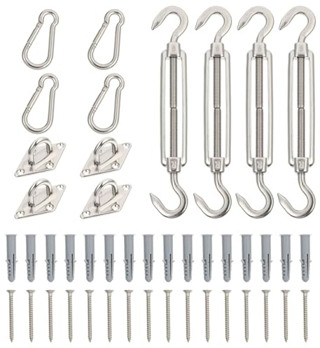 Levemolo Tensor Ajustable y Ganchos de Acero Inoxidable M5 para Toldos y Velas de Sombra, Accesorios de Fijación Resistentes para Camping, Senderismo y Montaje de Parasoles