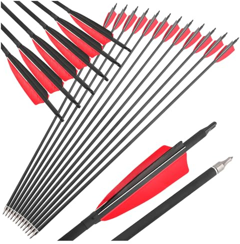 PYMUST 12 st 80 cm (30 tum) 500 ryggrad koljakt & mål-övning pilar – 10 cm naturlig fjäder för compound & recurve-bågar