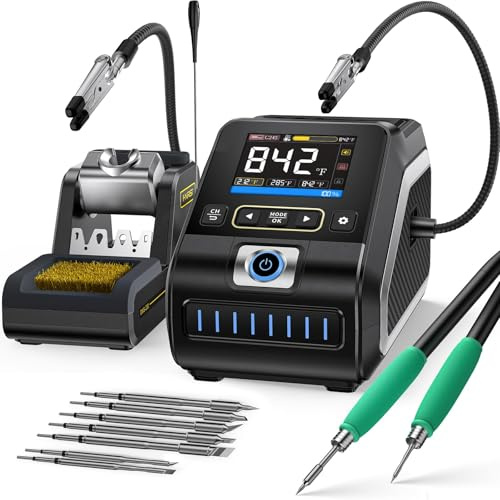 FNIRSI DWS-200 200W Station de Soudage Numérique Kit avec 9 Pointes (F210*3 et F245*6) et 2 Mains Aidantes, Valeur Temporaire & Mode Courbe, 3 Mémoire de température, Écran TFT-HD de 2,8’’