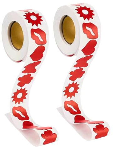 Autocollants Papier Rouge 2 Rouleaux Bronzage Corporels | 500 Pièces par Rouleau, Autocollants Auto-adhésifs, Faciles à Retirer, pour Calendriers et Cartes
