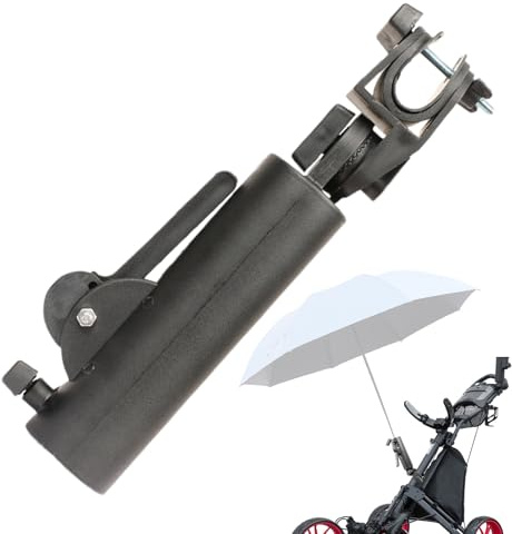 Golf Umbrella Clamp - Double Lock Stand, Heavy Duty Mounting Holder | Secure Umbrellas Accessories for Push Cart Handles, Beach Chair, Mobility Scooter Outdoor Shade Equipment Travels