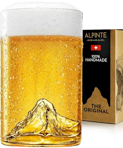 Alpinte - Premium Bierglas mit bergen drin – bierglas 0,3 Handgefertigtes Borosilikatglas, Matterhorn berg geschenk für männer, 1 Stück