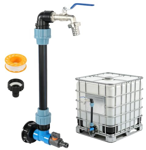 IBC Grifo de cuello de cisne, S60 x 6, grifo de paso IBC de 3/4 pulgadas, juego de adaptadores para llenado cómodo, regadera, accesorios para tanque de agua de lluvia, barril de lluvia, contenedor IBC