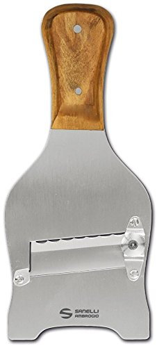 Sanelli Ambrogio - Truffle Slicer Line - Stainless Steel Truffle Slicer. Olive Handle, Ergonomic and Non-Slip. Quality Regulator for Precise Cutting. Waved Blade, Stainless Steel