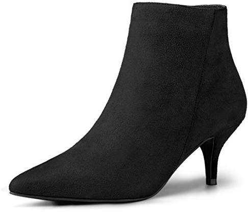 Allegra K Damen Stiefeletten mit spitzer Zehe und Reißverschluss mit Kätzchenabsatz Schwarz 39