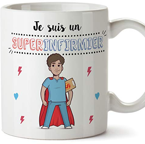 Mugffins Infirmier Tasses Originales de café et Petit-déjeuner à Donner Travailleurs Professionnels - Je suis Un Super Infirmier - Céramique 350 ML
