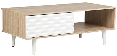 Beliani Mesa de Centro de Madera Clara y aglomerado Blanco con 1 cajón Swansea
